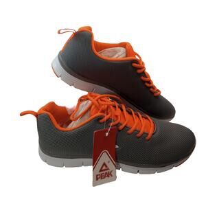 Peak Sports Men's Running Shoes Mesh Breathable Casual Gray Orange Size 10